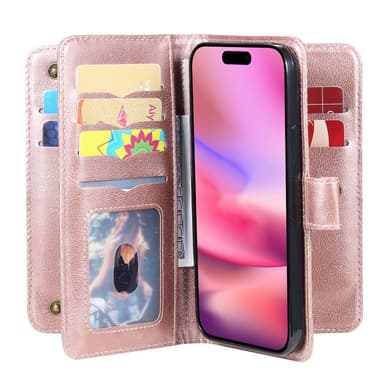 SKALO iPhone 16 10-lokeroa Lompakkokotelo - Ruusukulta