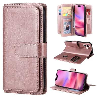 SKALO iPhone 16 10-lokeroa Lompakkokotelo - Ruusukulta