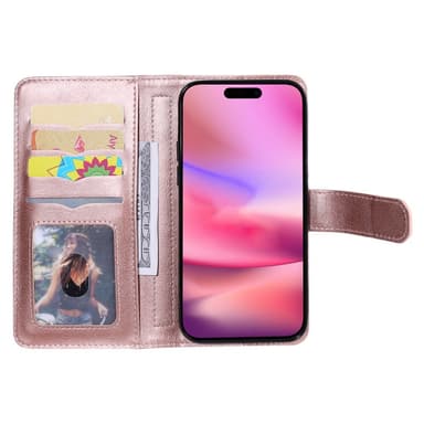 SKALO iPhone 16 10-lokeroa Lompakkokotelo - Ruusukulta