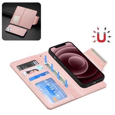 SKALO iPhone 16 Pro DOLIZMA 2 in 1 magneettinen lompakkokotelo - Ruusukulta