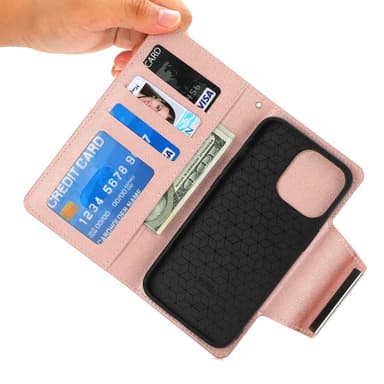 SKALO iPhone 16 Pro DOLIZMA 2 in 1 magneettinen lompakkokotelo - Ruusukulta