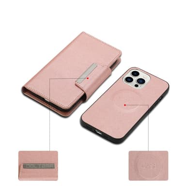 SKALO iPhone 16 Pro DOLIZMA 2 in 1 magneettinen lompakkokotelo - Ruusukulta