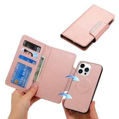 SKALO iPhone 16 Pro DOLIZMA 2 in 1 magneettinen lompakkokotelo - Ruusukulta