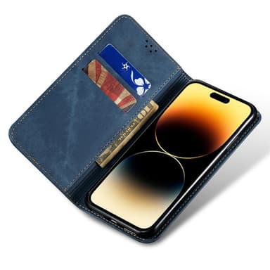 SKALO iPhone 16 Plus Jeans Lompakkokotelo - Sininen