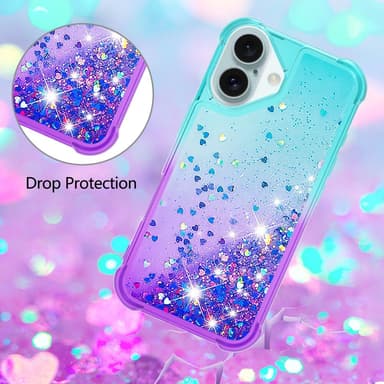 SKALO iPhone 16 Juoksuhiekka Glitter Sydämet TPU kuori - Turkoosi-Violetti