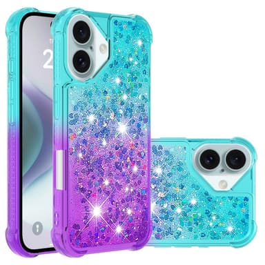 SKALO iPhone 16 Juoksuhiekka Glitter Sydämet TPU kuori - Turkoosi-Violetti