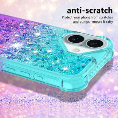 SKALO iPhone 16 Juoksuhiekka Glitter Sydämet TPU kuori - Turkoosi-Violetti