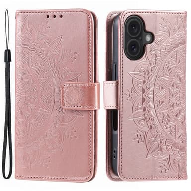 SKALO iPhone 16 Plus Mandala lompakkokotelo - Ruusukulta