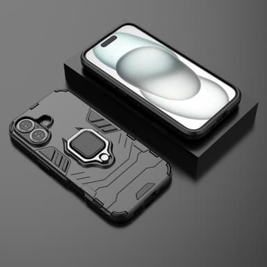 SKALO iPhone 16 Armor Hybridi metallirengas kuori - Musta