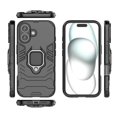 SKALO iPhone 16 Armor Hybridi metallirengas kuori - Musta