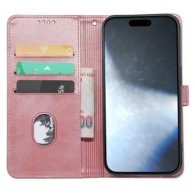 SKALO iPhone 16 Plus Lompakkokotelo PU-nahkaa - Ruusukulta