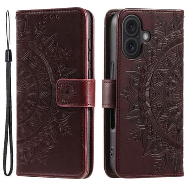 SKALO iPhone 16 Plus Mandala lompakkokotelo - Ruskea