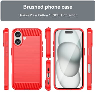 SKALO iPhone 16 Armor Carbon Iskunkestävä TPU suojakuori - Punainen
