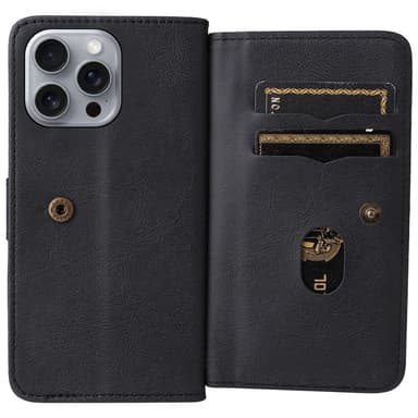 SKALO iPhone 16 Pro Max 10-lokeroa Lompakkokotelo - Musta