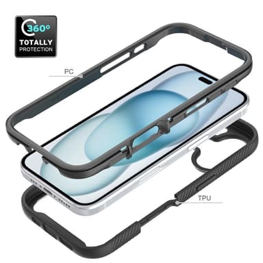 SKALO iPhone 16 Iskunkestävä Clear Hybridi Suojakuori - Musta