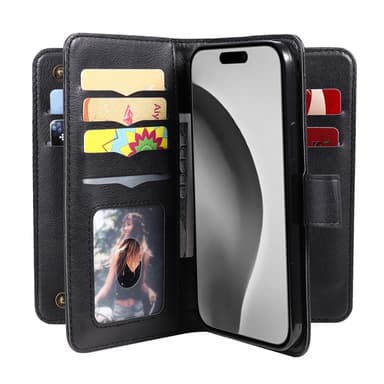 SKALO iPhone 16 Pro Max 10-lokeroa Lompakkokotelo - Musta