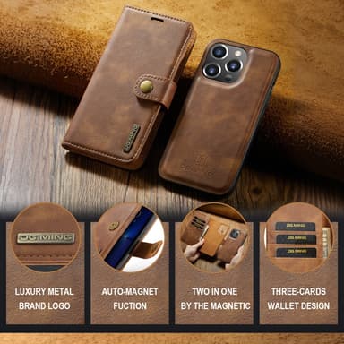 DG MING iPhone 16 Pro Max 2-in-1 magneetti lompakkokotelo - Ruskea