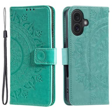 SKALO iPhone 16 Mandala lompakkokotelo - Turkoosi
