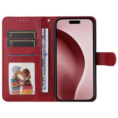 SKALO iPhone 16 Pro PU-nahkainen Lompakkokotelo - Punainen