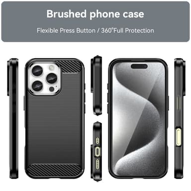 SKALO iPhone 16 Pro Armor Carbon Iskunkestävä TPU suojakuori - Musta