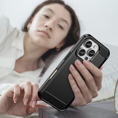 SKALO iPhone 16 Pro Armor Carbon Iskunkestävä TPU suojakuori - Musta