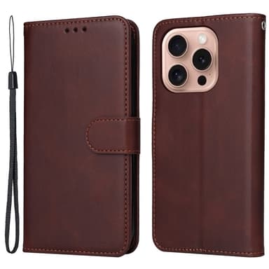 SKALO iPhone 16 Pro PU-nahkainen Lompakkokotelo - Ruskea