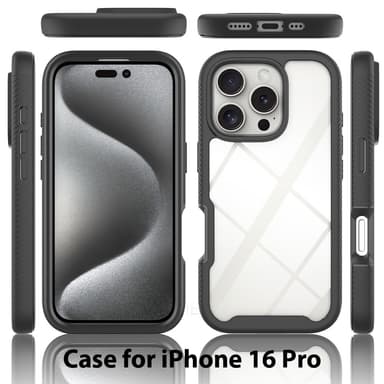 SKALO iPhone 16 Pro Iskunkestävä Clear Hybridi Suojakuori - Musta