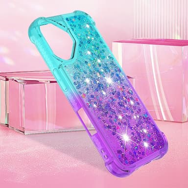 SKALO iPhone 16 Plus Juoksuhiekka Glitter Sydämet TPU kuori - Turkoosi-Violetti
