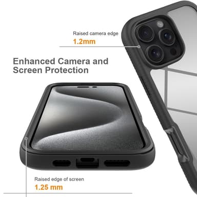 SKALO iPhone 16 Pro Max Iskunkestävä Clear Hybrid Suojakuori + suojakalvo - Musta