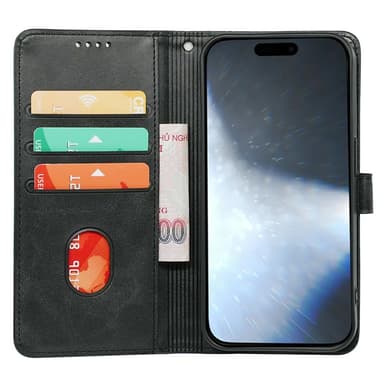 SKALO iPhone 16 Plus Lompakkokotelo PU-nahkaa - Musta