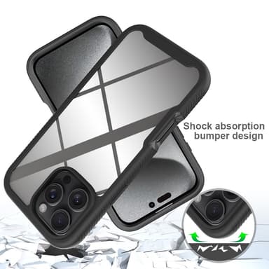 SKALO iPhone 16 Pro Max Iskunkestävä Clear Hybrid Suojakuori + suojakalvo - Musta