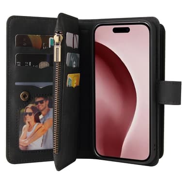 SKALO iPhone 16 Pro Big Wallet 17-lokeroa Lompakkokotelo - Musta