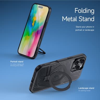 DUX DUCIS iPhone 16 Pro Max Aimo Series Metallisella Jalustalla Suojakuori - Musta