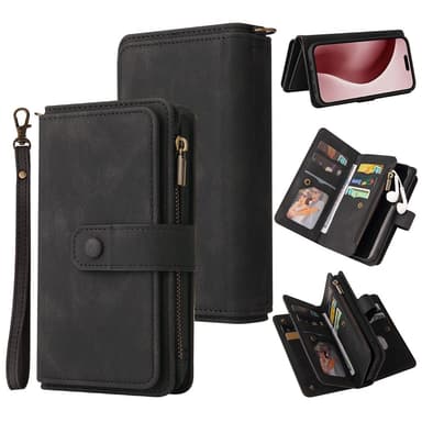 SKALO iPhone 16 Pro Big Wallet 17-lokeroa Lompakkokotelo - Musta