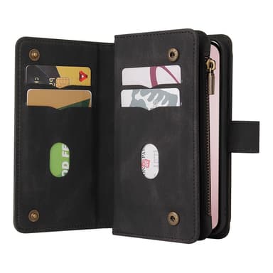SKALO iPhone 16 Pro Big Wallet 17-lokeroa Lompakkokotelo - Musta