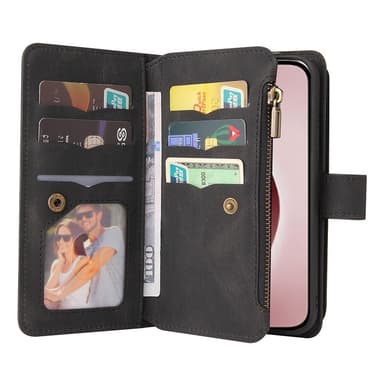 SKALO iPhone 16 Pro Big Wallet 17-lokeroa Lompakkokotelo - Musta