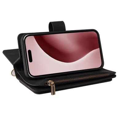 SKALO iPhone 16 Pro Big Wallet 17-lokeroa Lompakkokotelo - Musta