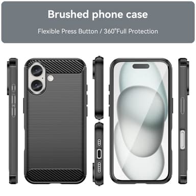 SKALO iPhone 16 Armor Carbon Iskunkestävä TPU suojakuori - Musta