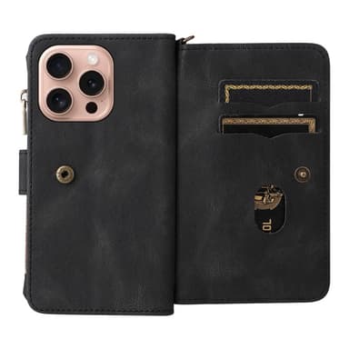 SKALO iPhone 16 Pro Big Wallet 17-lokeroa Lompakkokotelo - Musta