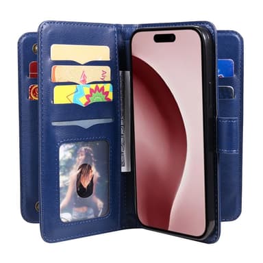 SKALO iPhone 16 Pro 10-lokeroa Lompakkokotelo - Sininen