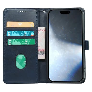 SKALO iPhone 16 Lompakkokotelo PU-nahkaa - Sininen