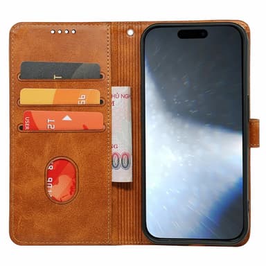 SKALO iPhone 16 Lompakkokotelo PU-nahkaa - Ruskea