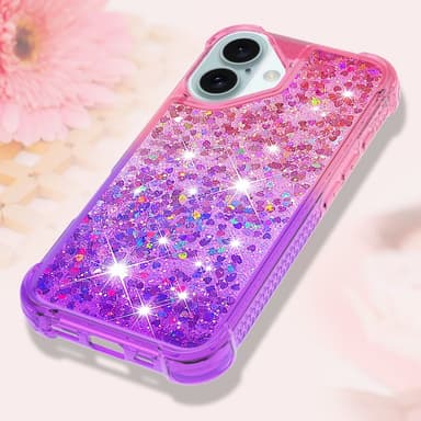 SKALO iPhone 16 Plus Juoksuhiekka Glitter Sydämet TPU kuori - Pinkki-Violetti
