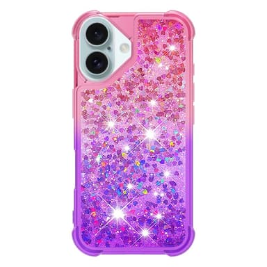 SKALO iPhone 16 Plus Juoksuhiekka Glitter Sydämet TPU kuori - Pinkki-Violetti