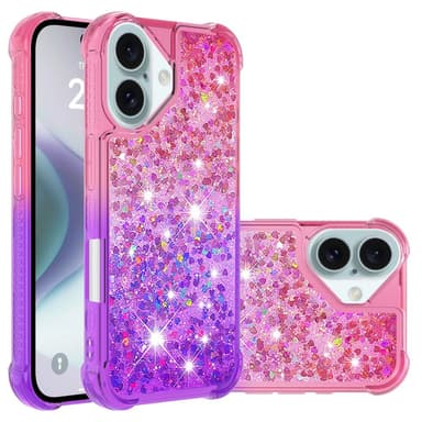 SKALO iPhone 16 Plus Juoksuhiekka Glitter Sydämet TPU kuori - Pinkki-Violetti