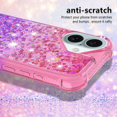 SKALO iPhone 16 Plus Juoksuhiekka Glitter Sydämet TPU kuori - Pinkki-Violetti
