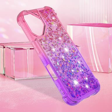 SKALO iPhone 16 Plus Juoksuhiekka Glitter Sydämet TPU kuori - Pinkki-Violetti