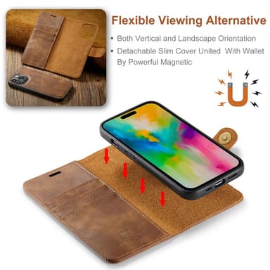 DG MING iPhone 16 Pro 2-in-1 magneetti lompakkokotelo - Ruskea
