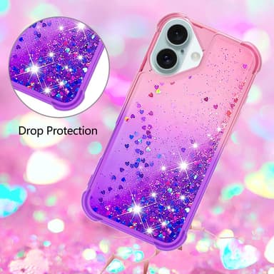 SKALO iPhone 16 Plus Juoksuhiekka Glitter Sydämet TPU kuori - Pinkki-Violetti
