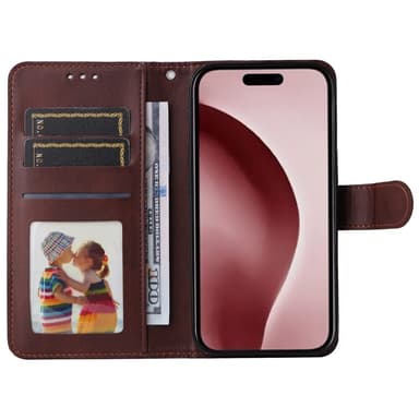 SKALO iPhone 16 Pro PU-nahkainen Lompakkokotelo - Ruskea